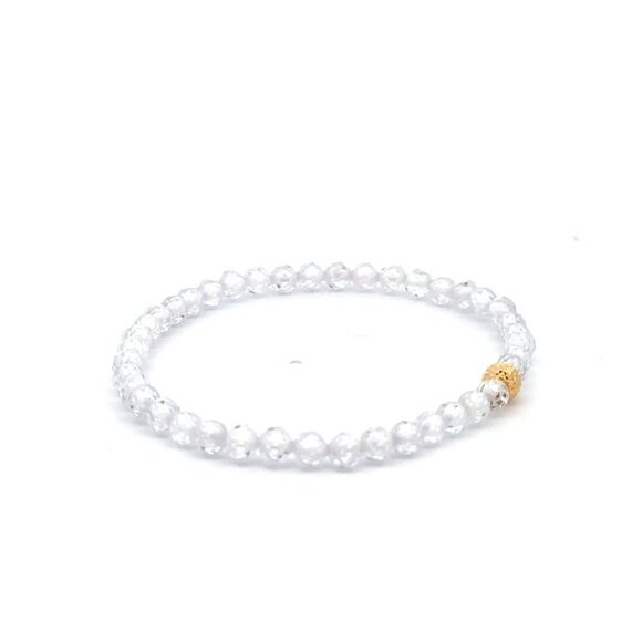 18K Gold Bead Charm Stretchable Bracelet Clear Faceted  Zircon Gemstones - Picture 7 of 12
